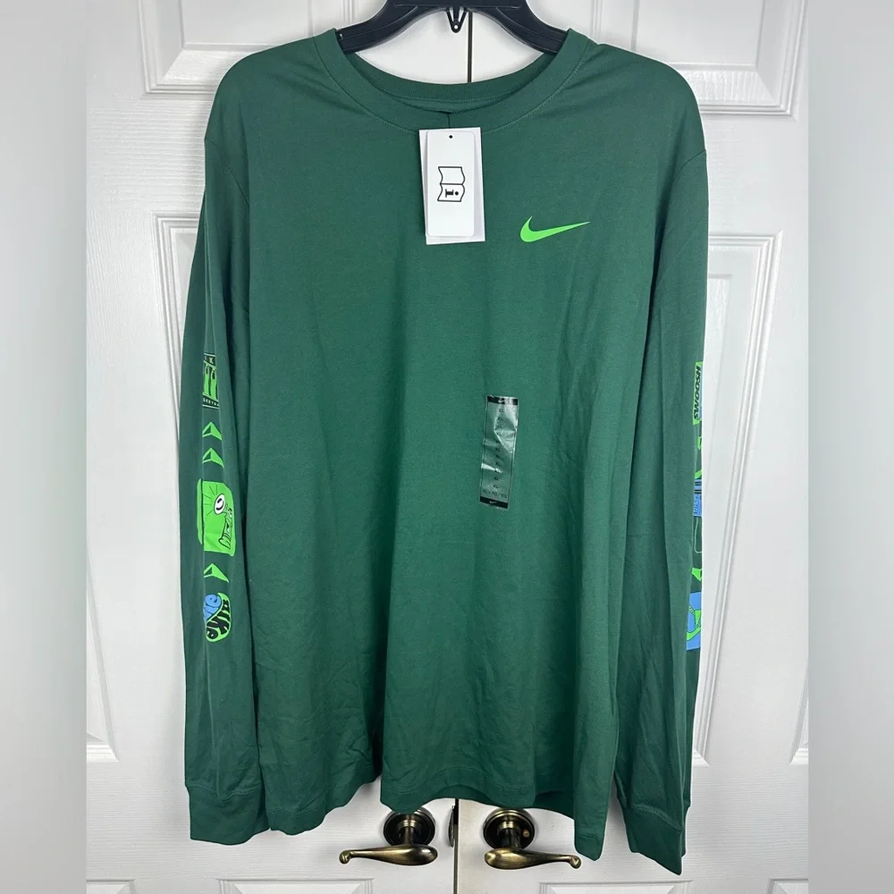 Nike Men’s XL Long Sleeve Green Cotton Basketball Shirt New with Tags DJ1584-333